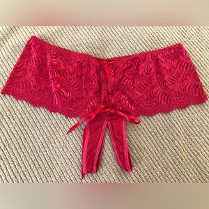 50% OFF SALE!!  Vintage Frederick’s of Hollywood Red Lace Crotchless Tanga Large